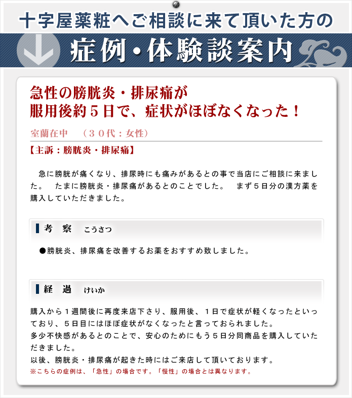 膀胱炎・排尿痛がほぼなくなった!